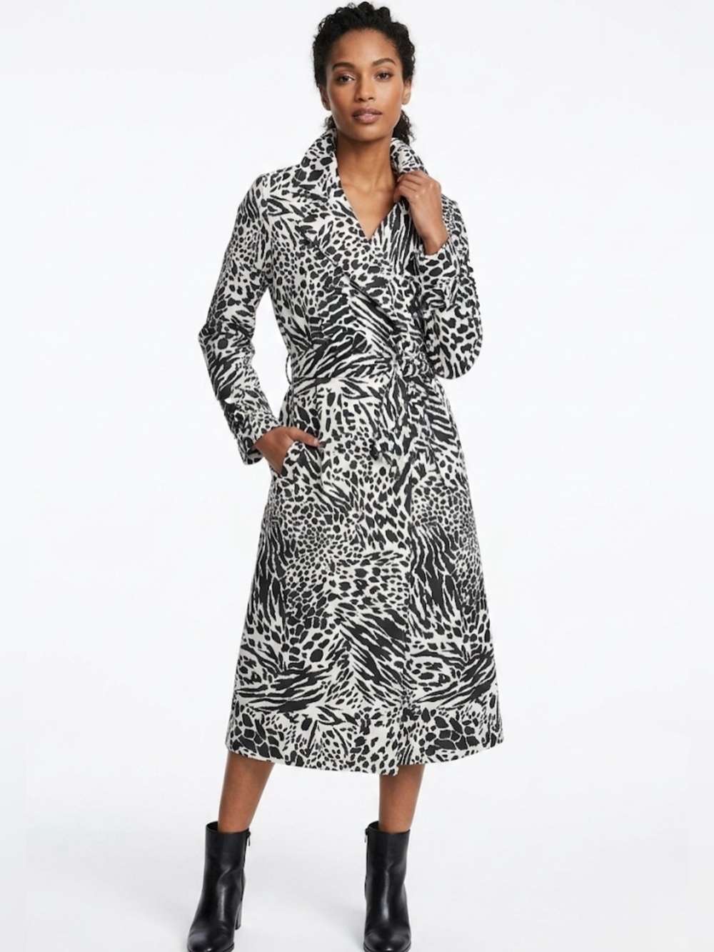 Sergio Hudson x Target Animal Print Trench Coat Black White Medium Belted